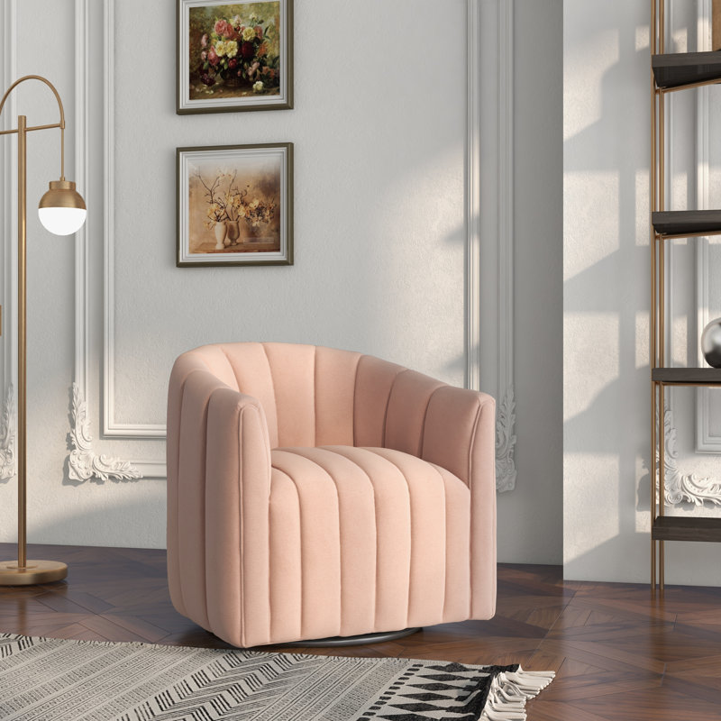 Annelotte Upholstered Swivel Barrel Chair, Pink