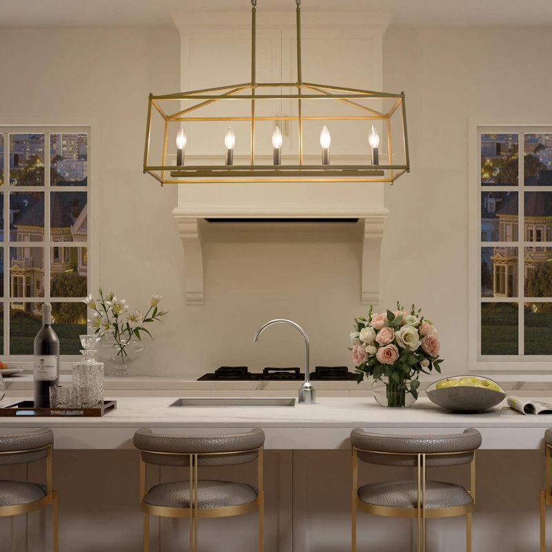 5-Light Dimmable Modern Linear Chandelier in Antique Bronze, for Kitchen Island and Dining Room 