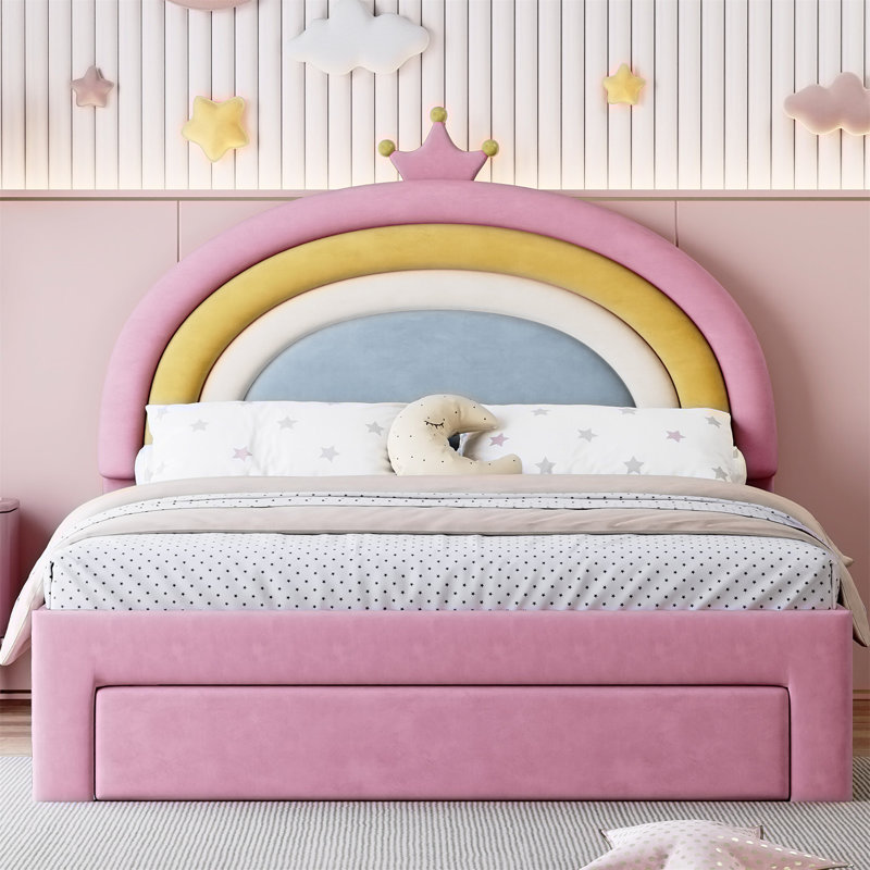 Upholstered Platform Bed with Storage Drawer