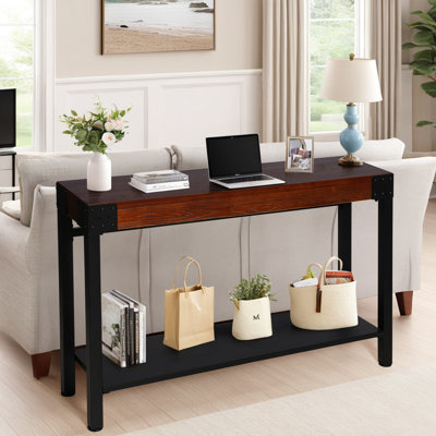 Console 47,24 po, table d'entrée industrielle à 2 niveaux, canapé d'entrée étroit avec tablettes, couloir, salon, vestibule, couloir, bureau, brun rustique et noir