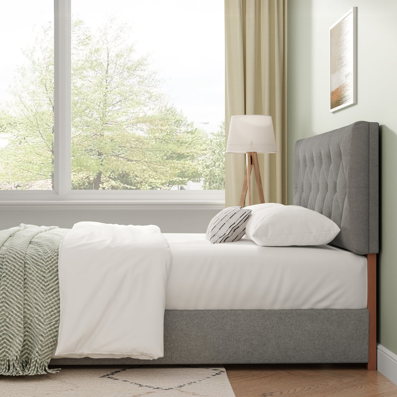 Tête de lit tapissier à hauteur ajustable, gris clair pliable, Gris clair, Lit double