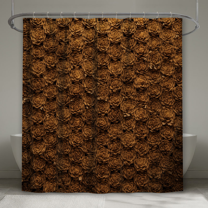 Rideau de douche à motif floral brun très long, L 70 po x H 84 po