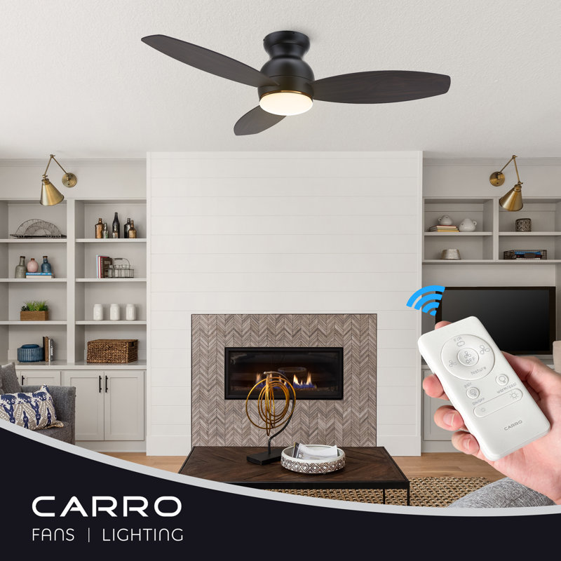 Ventilateur de plafond encastré à moteur à courant continu de 48 pouces avec lumière, télécommande, Bois de noyer foncé