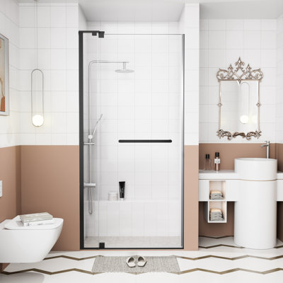 30" - 36" W x 72" H Frameless Pivot Glass Shower Door in Matte Black (5/16" Clear Glass)