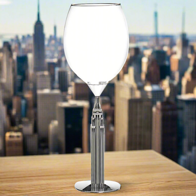 Nickel-Plated Steel and Crystal Chrysler Building Wine Glass, 17 fl oz