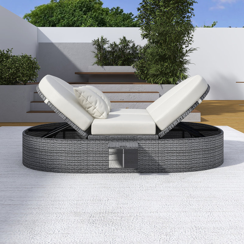 2-Person Daybed With Cushions And Pillows, Beige/Brown