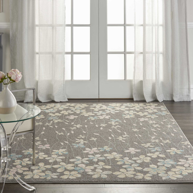 Tapis gris / beige à motif floral Zaizi, Rectangle 4 pi x 6 pi