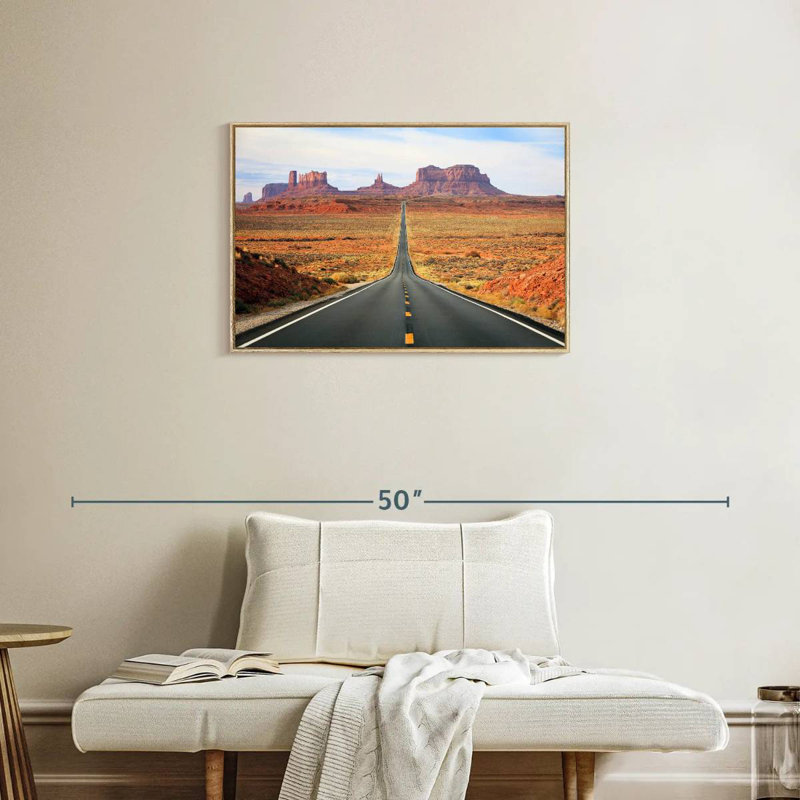 Route célèbre vers Monument Valley, Cadre flottant en bois naturel, 31 po x 21 po