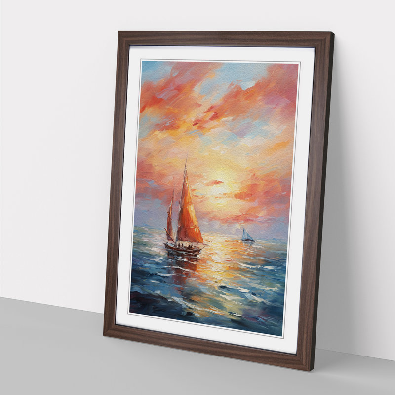 Seascape Impressionism - Single Picture Frame Print on Wood, 34cm H x 25cm W x 2cm D, Walnut Framed