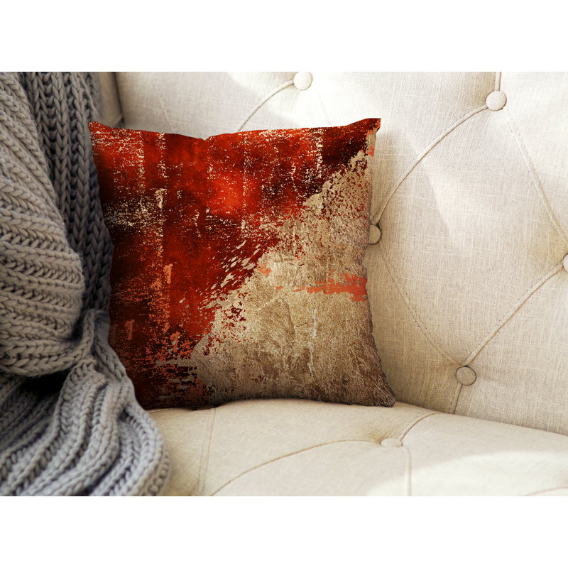 Coussin intérieur / extérieur Lincolnwood, 19 po x l 19 po, Orange / doré