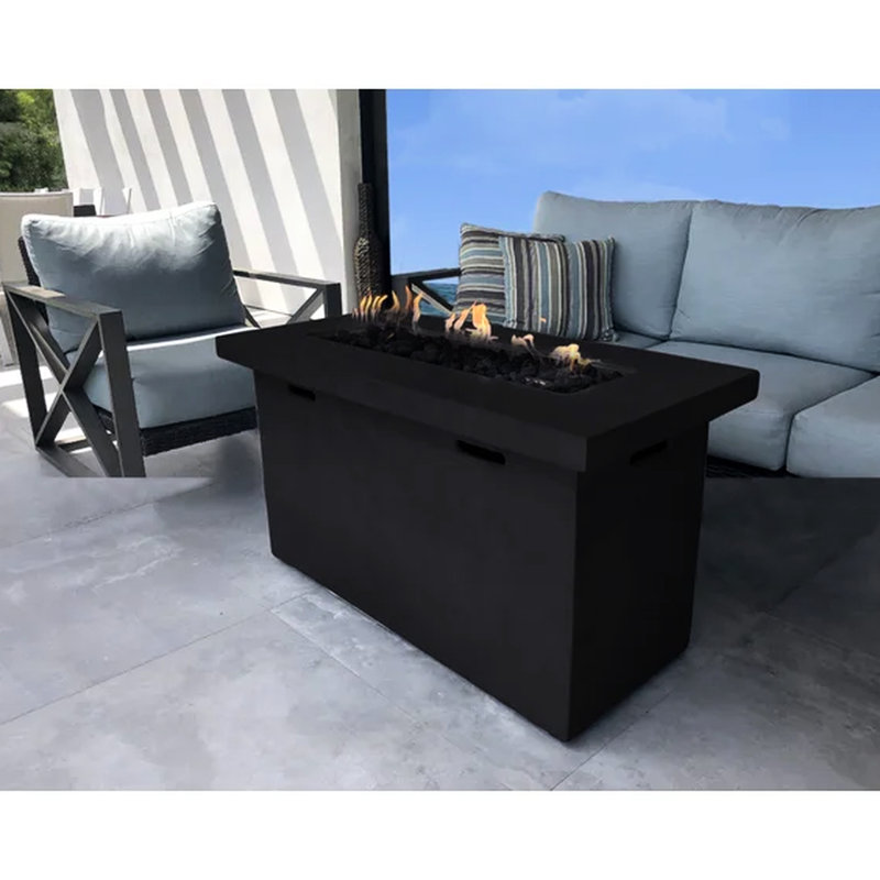 25" H Concrete Fire Pit Table For Outdoor Living - 42" W, , With Adjustable Flame And Lava Rock Base Rust Rocks