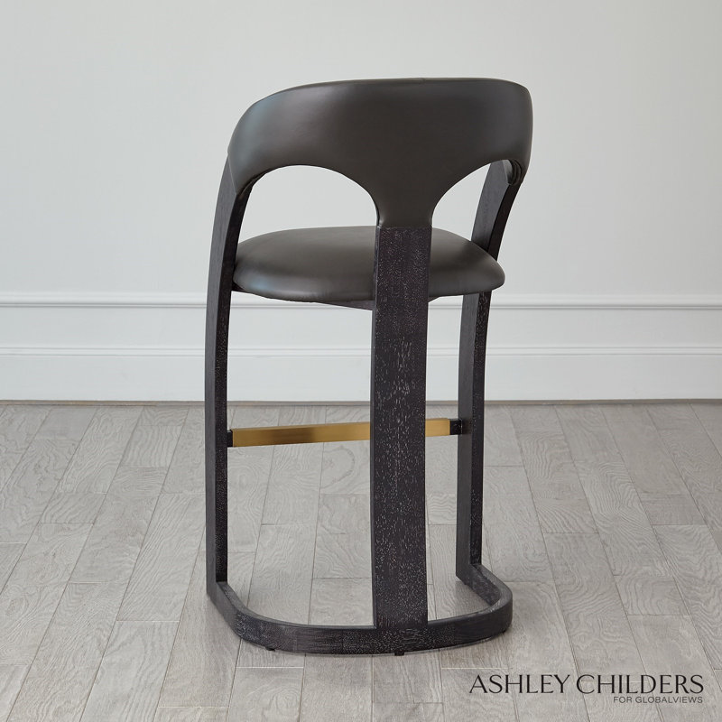 Antique Leather Delia Stool, Black, Bar Stool (30" Seat Height)