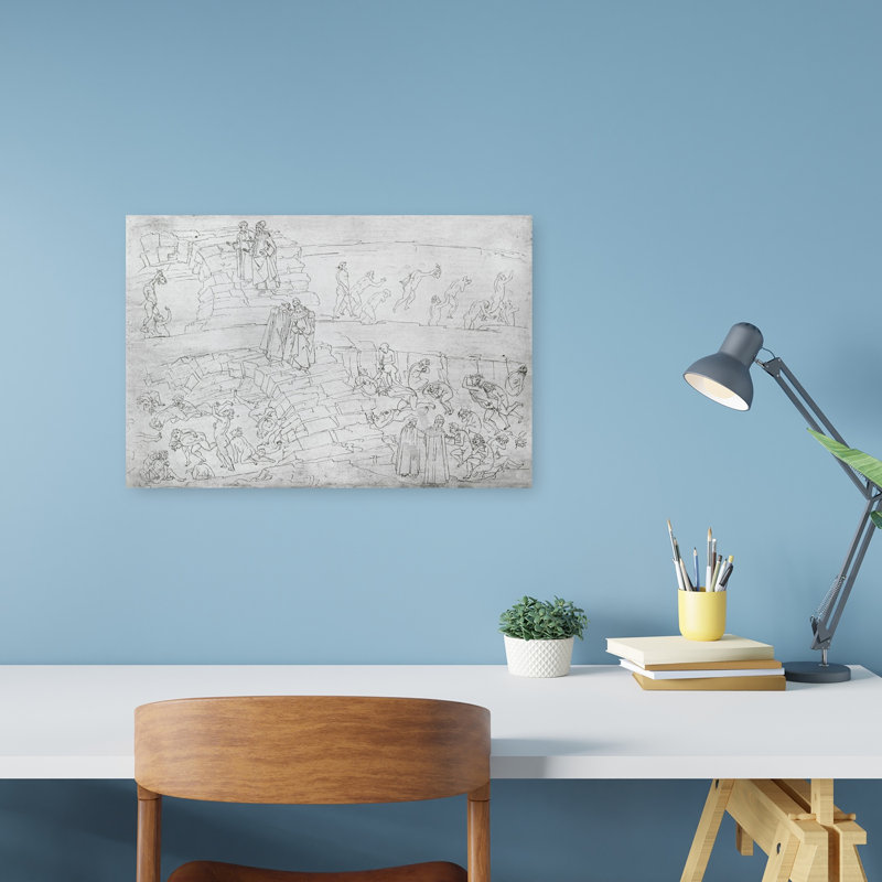 Dante And Virgil From The Divine Comedy By Dante Alighieri C.1480 Contemporary Landscape Nature Wall Art Print by Sandro Botticelli - Wrapped Canvas Print
