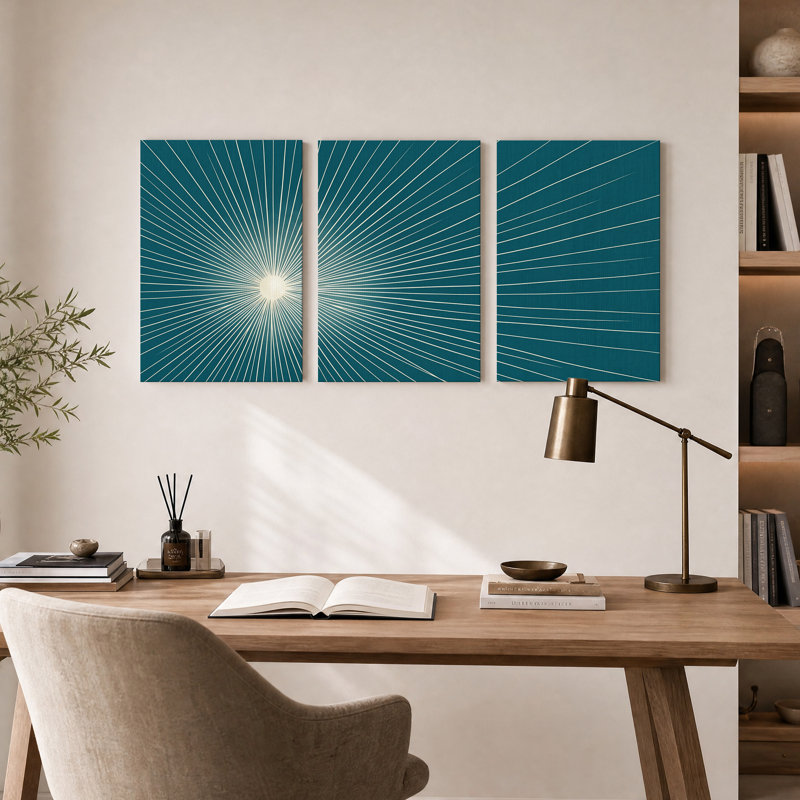 Ensemble de 3 toiles blanches sur fond bleu sarcelle, H 30 po x l 20 po x 3 pièces