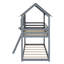 Lit superposé simple au-dessus d'un lit simple en bois avec toit et échelle-741287893