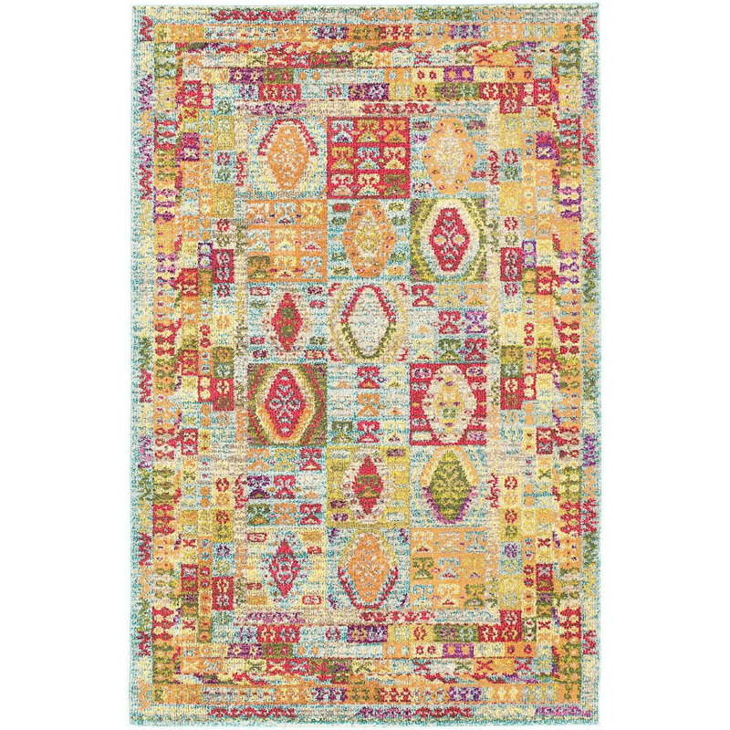 Tapis à motif géométrique bleu / rouge Beverley, Rectangle 4 pi x 6 pi