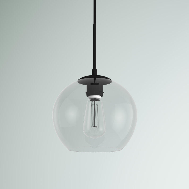 Janna 1-Light Globe Pendant, Black, Clear, 68" H x 7.9" W x 7.9" D