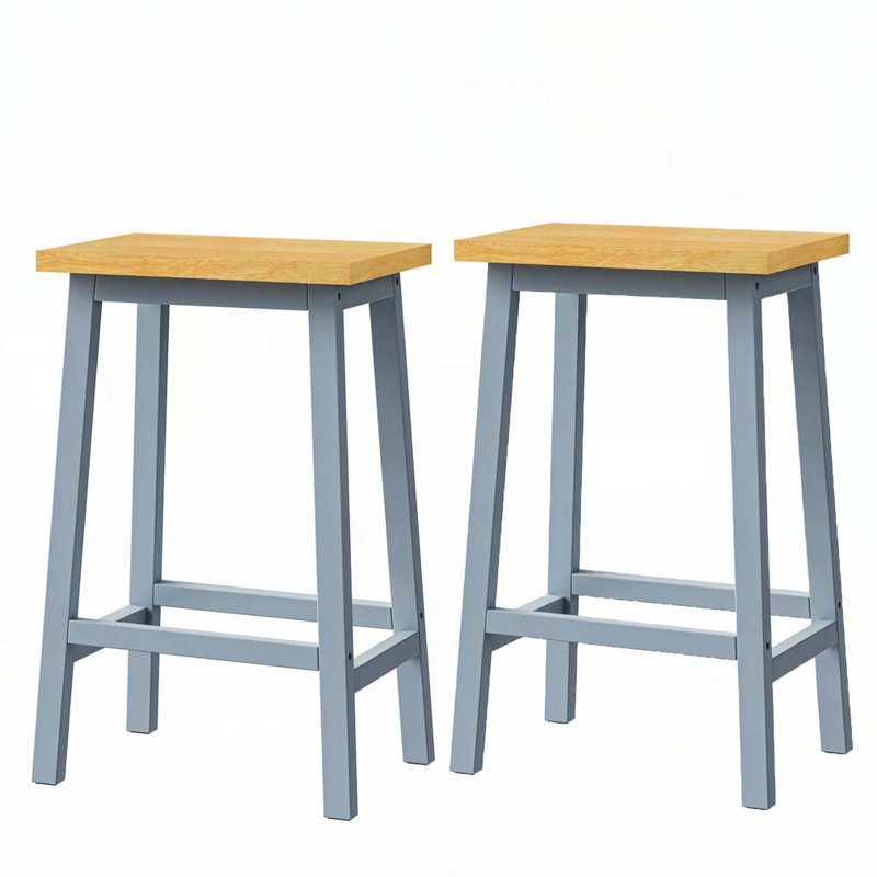 Solid Wood Bar Stools, Gray Blue