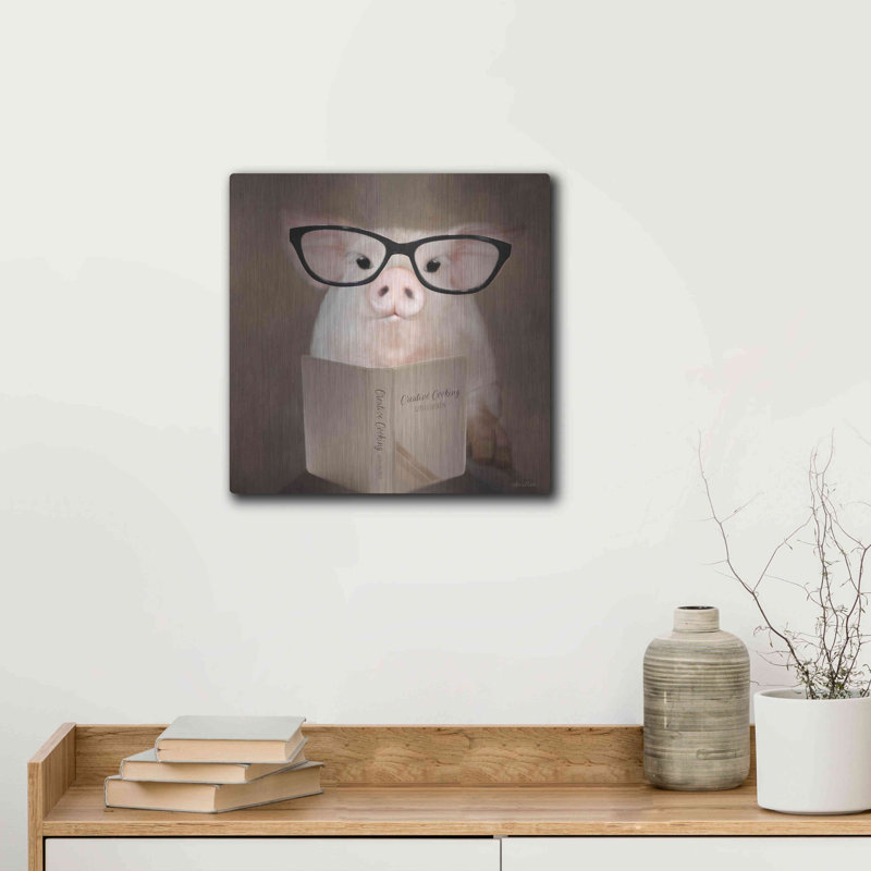 "Creative cuisson cochon" par Lori Deiter sur métal, H 12 po x l 12 po