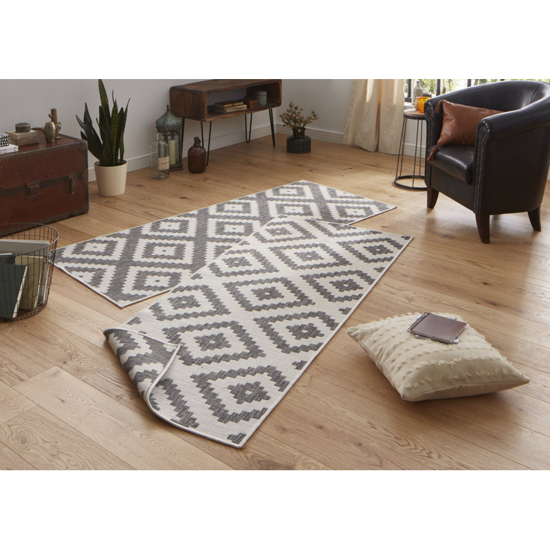 Malta Machine Woven Cream/Grey Indoor / Outdoor Rug, Runner 80 x 250 cm