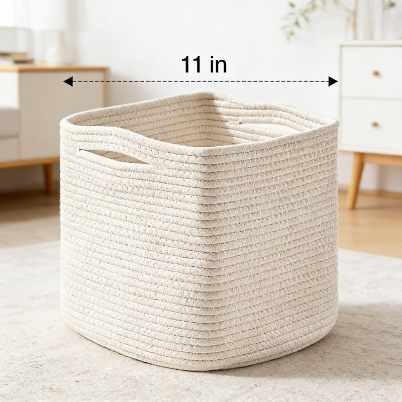 Woven Cube Storage Bins, 11 Inch Cloth Storage Cubes For Organizers, Foldable Cotton Rope Baskets For Shelves, Toy And Home Organization, Pack Of 3