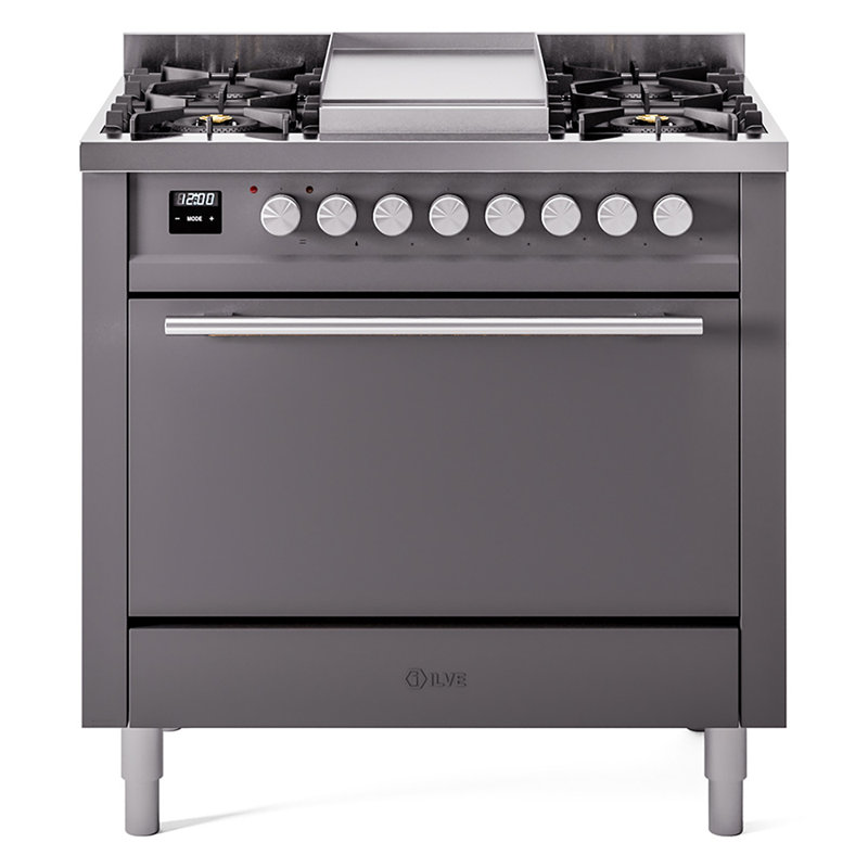  Cuisinière à double combustible 36 po ILVE Professional Plus II, 6 brûleurs scellés, plaque chauffante, Propane liquide