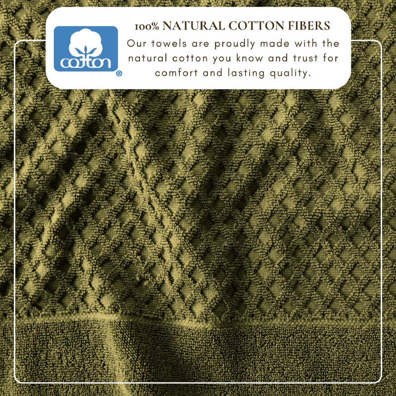 Ultra-Soft & Absorbent 100% Cotton Towel Set, Olive Diamond, Bath Towels - 4 Pack