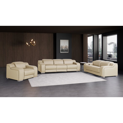 Ensemble de canapé modulaire inclinable électrique, causeuse et fauteuil Divanitalia 1116 - Cuir fleur italien avec appuis-tête électriques
