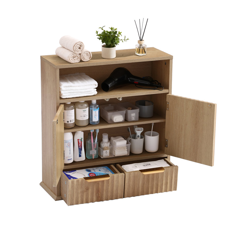Wall Mounted Bathroom Cabinet With Adjustable Shelf And Drawers – Modern Mdf Storage Cabinet With Vertical Stripe Design And Metal Handles