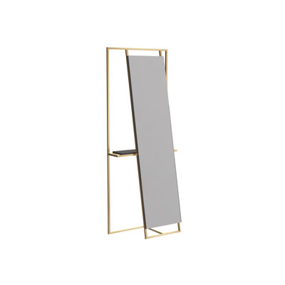 Euclid Stainless Steel Flat Floor Mirror with Shelves