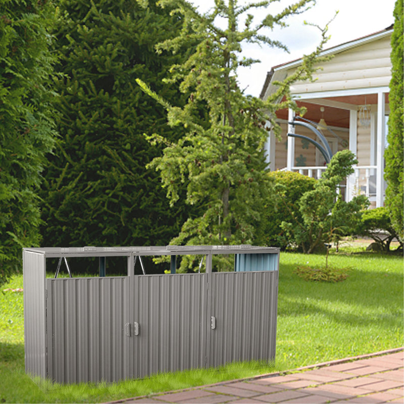 La remise à poubelle contient 3 poubelles en métal pour le rangement des ordures, en acier inoxydable galvanisé, une remise pour la cour de jardin