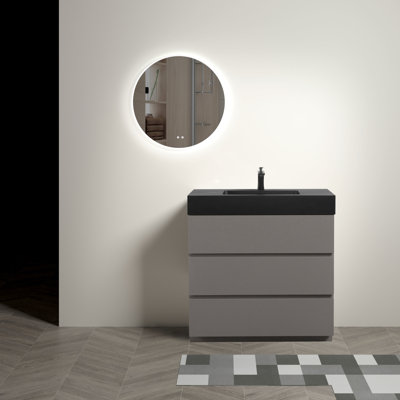 Meuble-lavabo de 36 po gris - aspect hanche, espace de rangement généreux, style hanche silencieux, capacité de rangement, Act