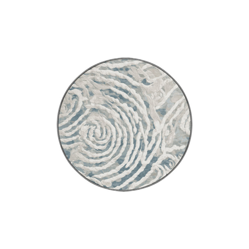 Tapis gris soyeux et moelleux, Rond 8 pi