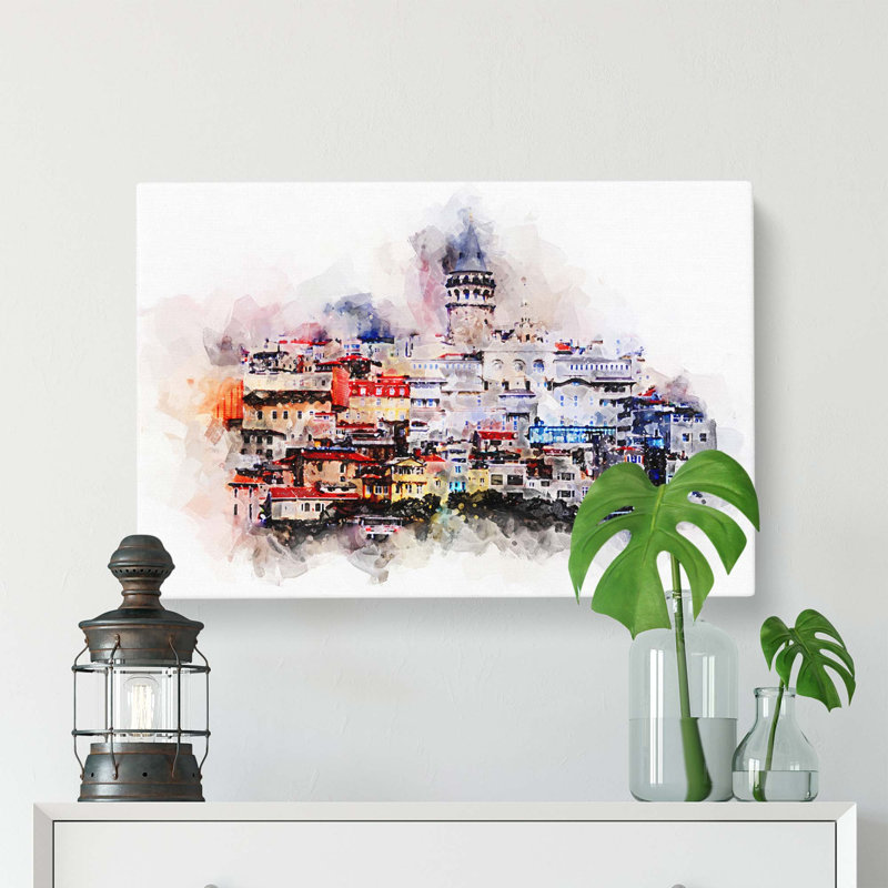 Galata Tower In Istanbul Turkey - Painting, 40.6 cm H x 61 cm W x 3 cm D, Wrapped Canvas
