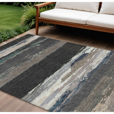 9' X 12' Black Abstract Washable Indoor Outdoor Area Rug