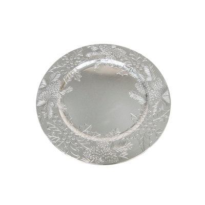 Assiette de présentation argentée à motif houx et lierre en relief - Paquet de 6