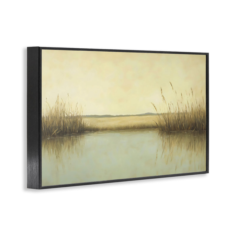 Reeds Long The River, estampe numérique, design par Franklyn Gregory, H 16 po x l 24 po, Giclée encadrée noir minuit