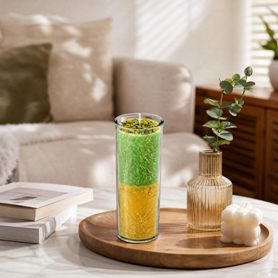 Bougeoir citrouille en céramique bicolore à texture cristalline, bougie parfumée en verre avec fleurs séchées artisanales, décoration pour rituel magique.