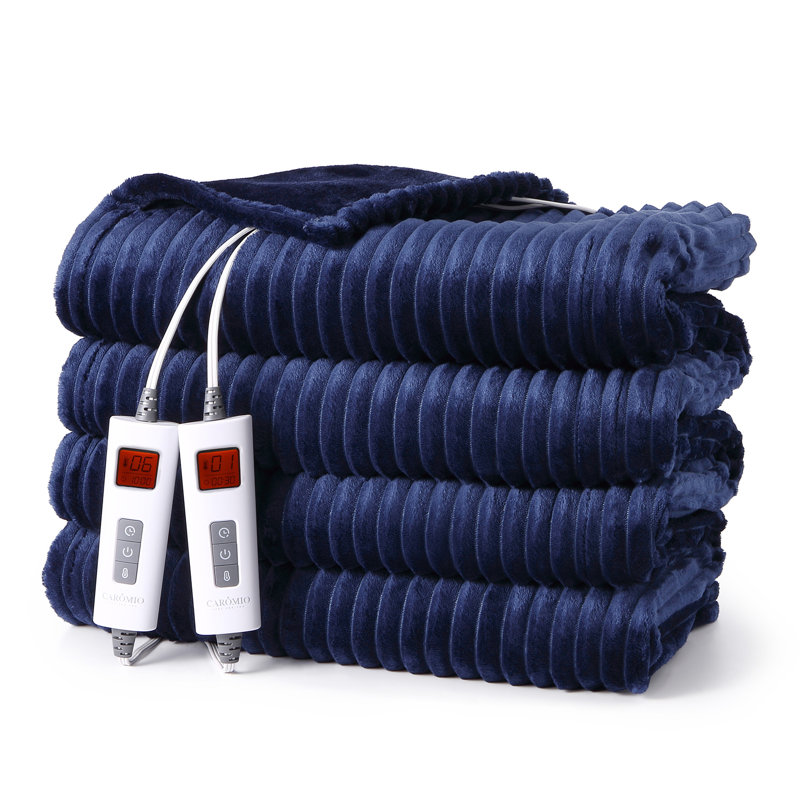 Couverture électrique pour lit simple - flanelle chauffante avec 6 niveaux de chauffage et 20 réglages de temps, Marine