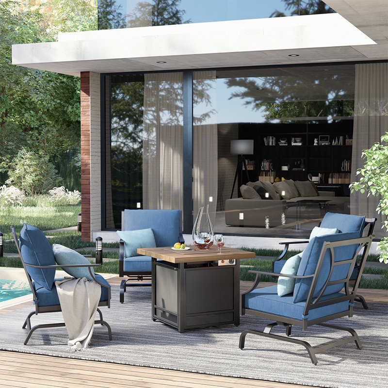 Amaurion 4-Person Outdoor Seating Group with Cushions, Blue