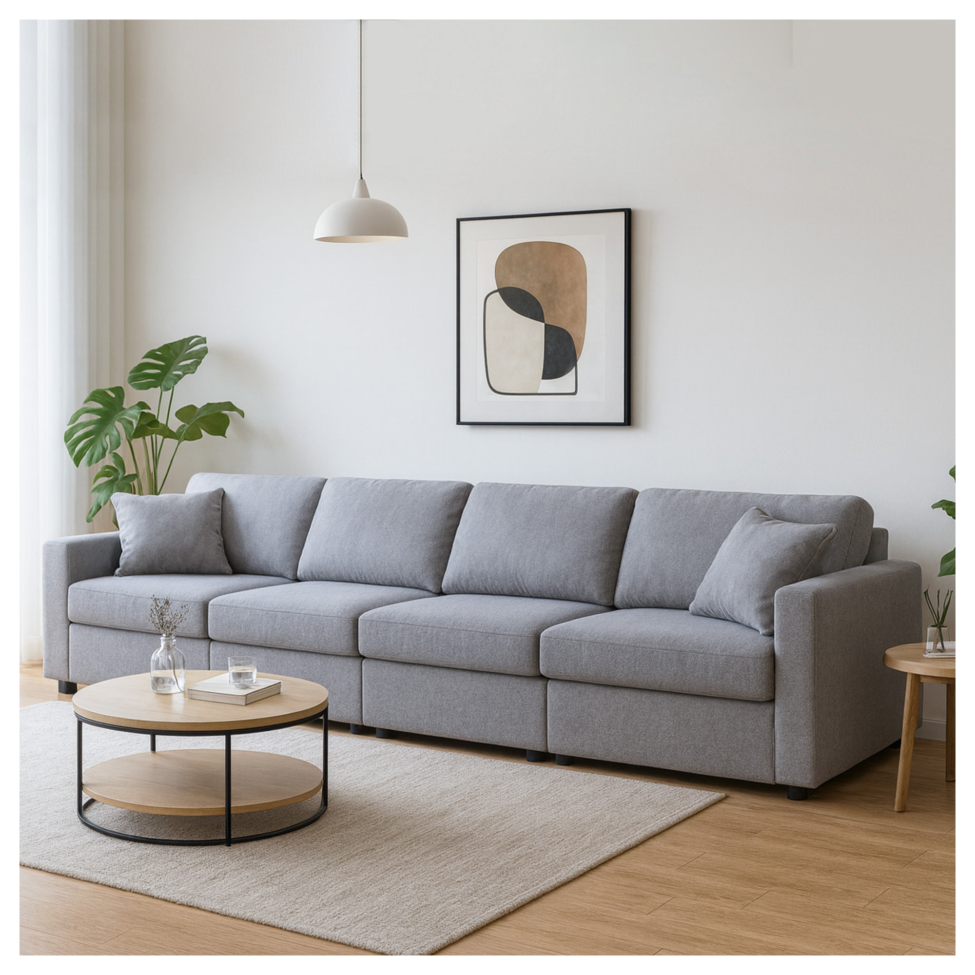 Bulwell Sofa, Gray, 4, 36" H x 140" W x 32" D