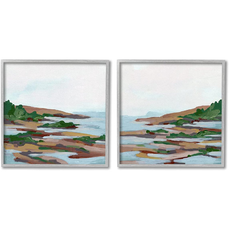 Ensemble de 2 peintures encadrées sur panneau de fibres à densité moyenne, Estampe numérique Farmhouse