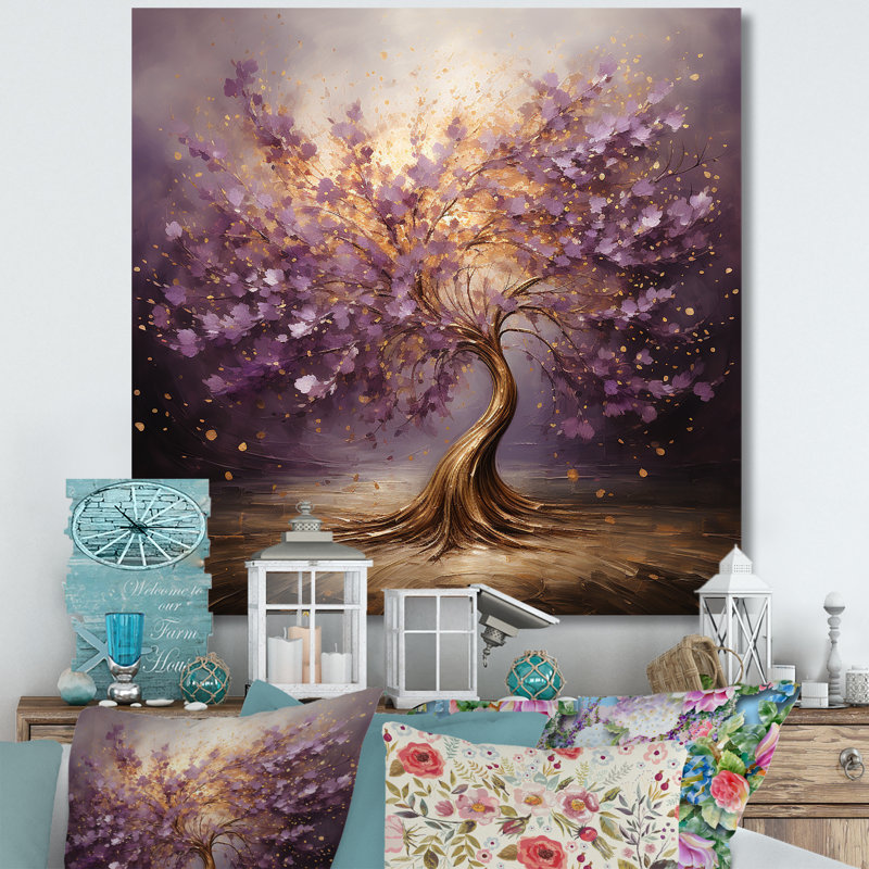 «Mauve Magictree Essence», art mural arbre, H 16 po x l 16 po