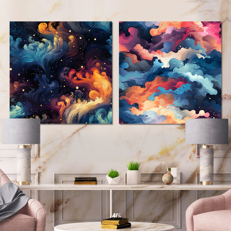 Daejon - Ensemble de 2 reproductions d'art sur toile abstraites, H 36 po x l 73 po x P 1,5 po, Toile tendue