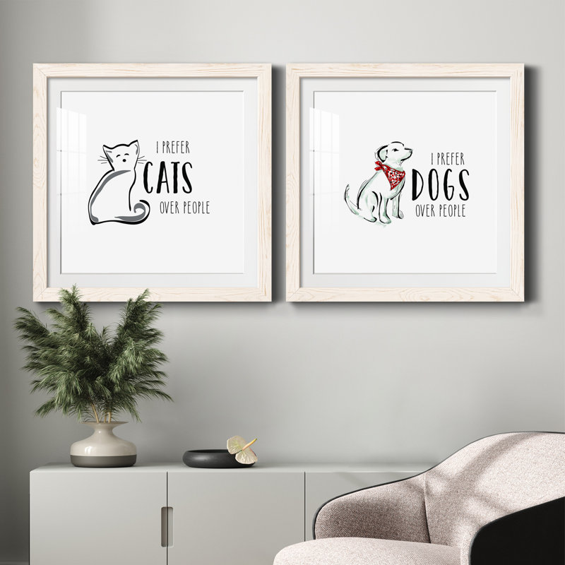 Cats over People - Ensemble de 2 encadrements d'art textuel, H 27,5 po x l 55 po x P 1,5 po, Cadre blanc