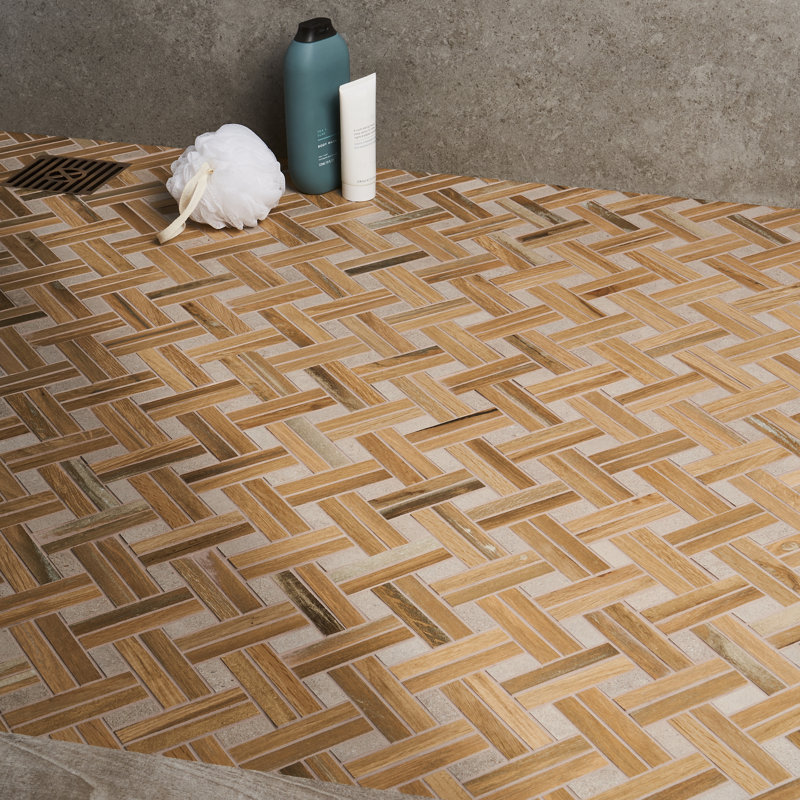 Everlasting 10" x 13" Porcelain Basketweave Wall & Floor Tile, Light Brown