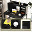 Bureau d'ordinateur moderne avec huche et tablettes de rangement-595437164