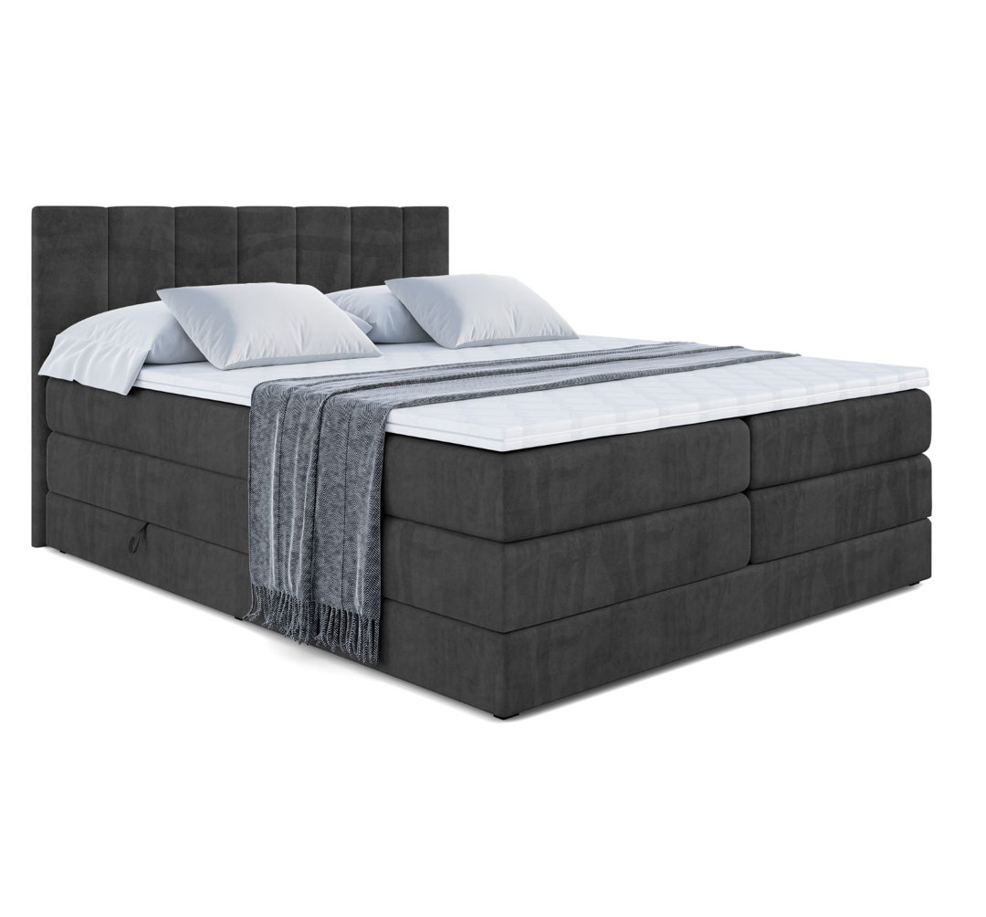 Echtes Boxspringbett mit Zwei Matratzen, Topper und Bettkasten