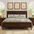 Mid-Century Modern Solid Wood Platform Bed with Cross-patterned Headboard-612561342-612561343