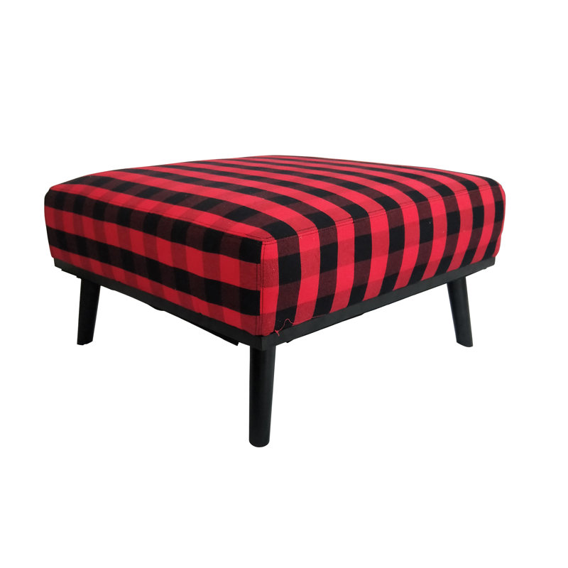 Repose-pieds de cocktail carré à motif écossais 30" Poughkeepsie, Tissu écossais noir et rouge